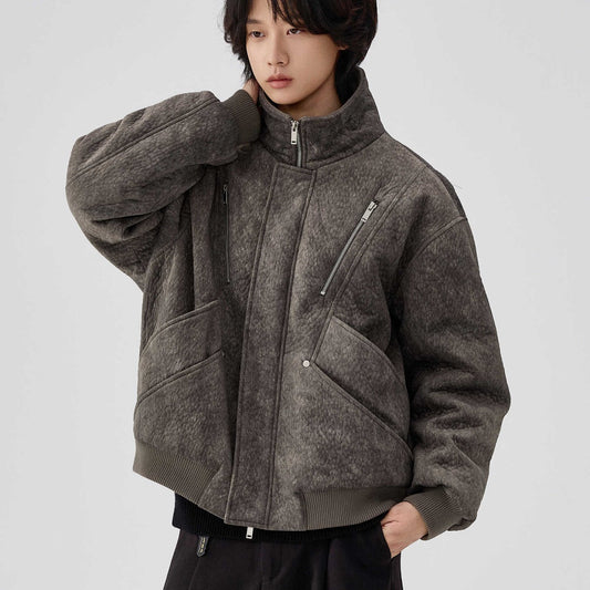 Mens Thick Solid-Color Wool Jacket Short Padded Coat LadyShow.Store