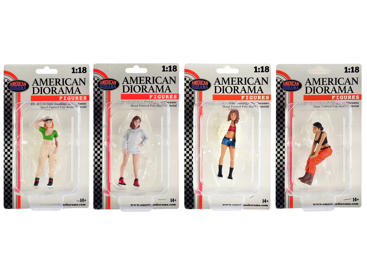 "Hip Hop Girls" 4 Piece Figure Set for 1/18 Scale Models by American Diorama American Diorama
