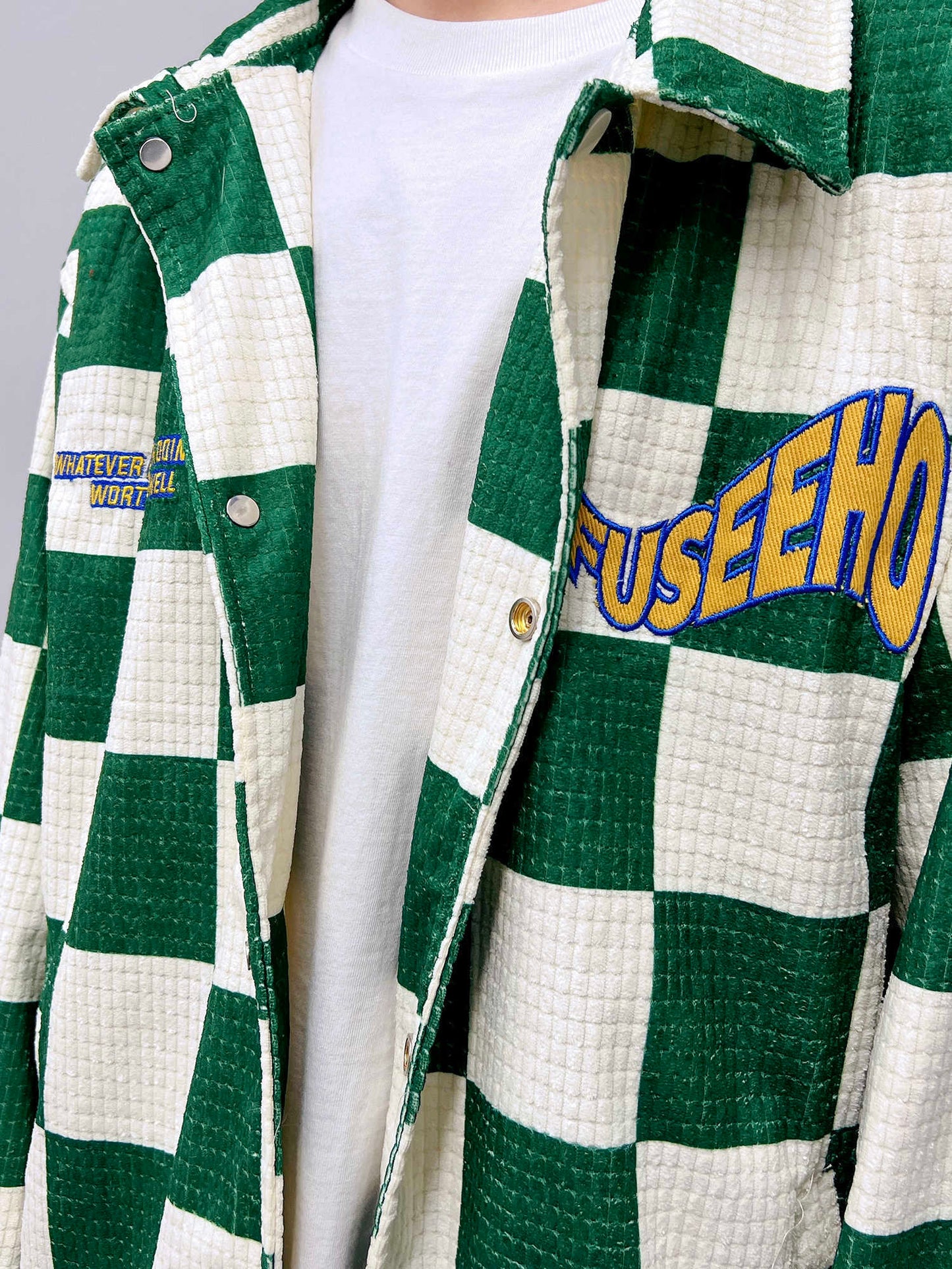 Retro Green Plaid Lapel Jacket - Loose Fit Printed Polyester Casual Coat LadyShow.Store