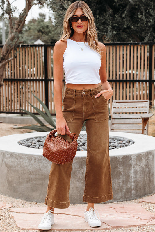 Courtney Cropped High Rise Wide Leg Jeans Threaded Pear