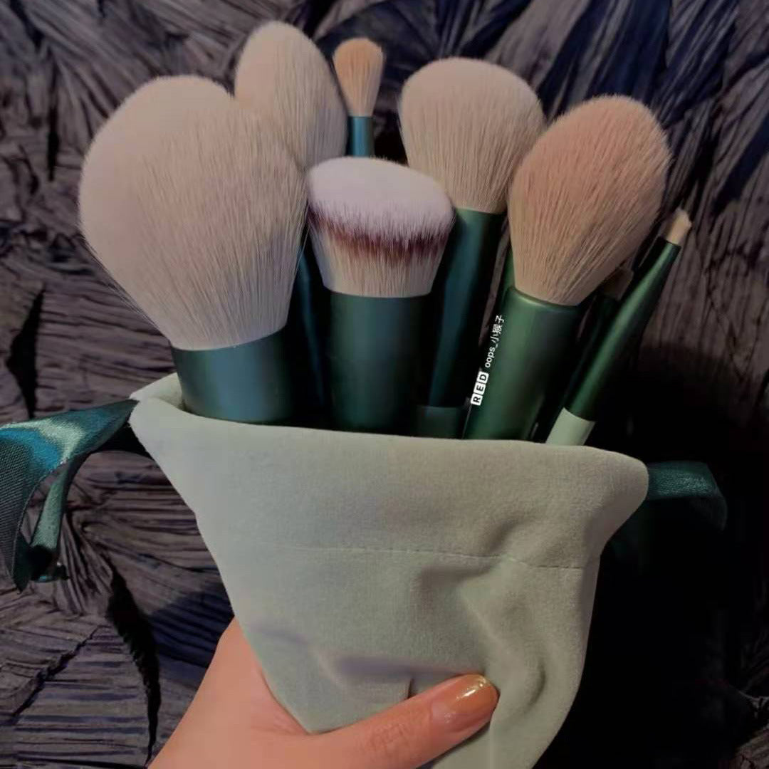 13 Makeup Brushes Green Beauty Quick-drying Set Super Soft Blush Loose Powder LadyShow.Store