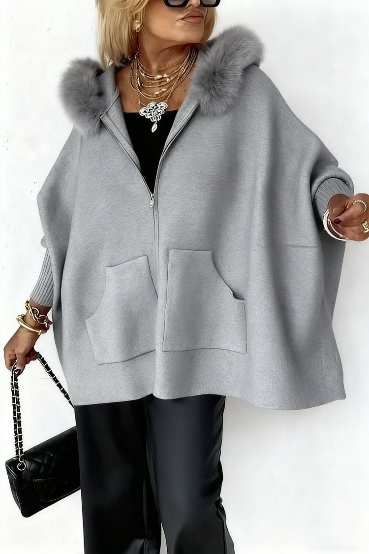 Ins Plush Hooded Cardigan Fashion Warm Pockets Zip-up Knitted Jacket Casual Outerwear Batwing Sleeve Sweater Women's Clothing Best YouTube Store