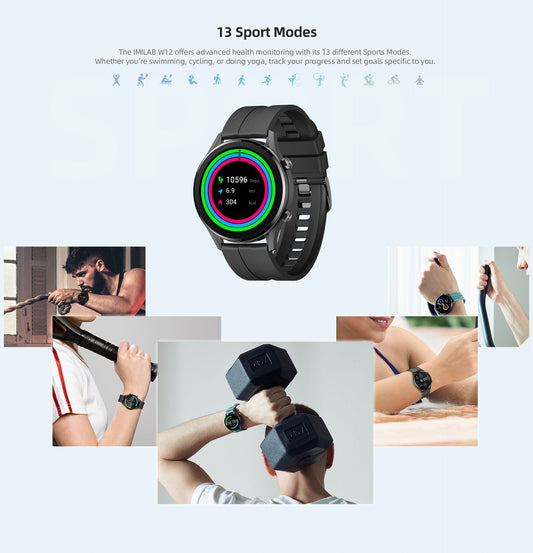 IMILAB W12 Smart Watch For Men Women Bluetooth Sports Fitness Tracker Heart Rate IP68 Waterproof -Black Best YouTube Store