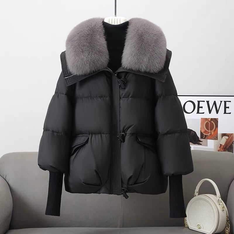 Down Cotton-padded Jacket Women's Short Fur Collar Thickened Coat Winter Clothing Accent Plus