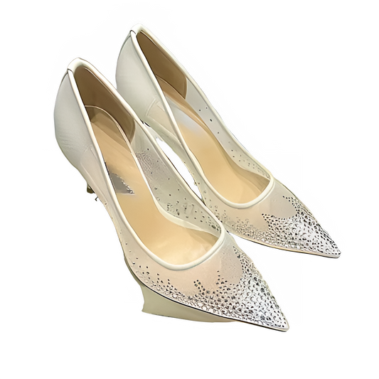 Women's high heels and single shoes for spring and summer  new mesh diamond fashion banquet pointed women's shallow mouth shoes Pi-Mart