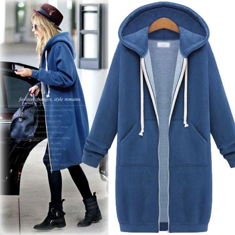 Hooded Long-sleeved Winter Sweater Women's Jacket In A Long Thick Shirt Accent Plus