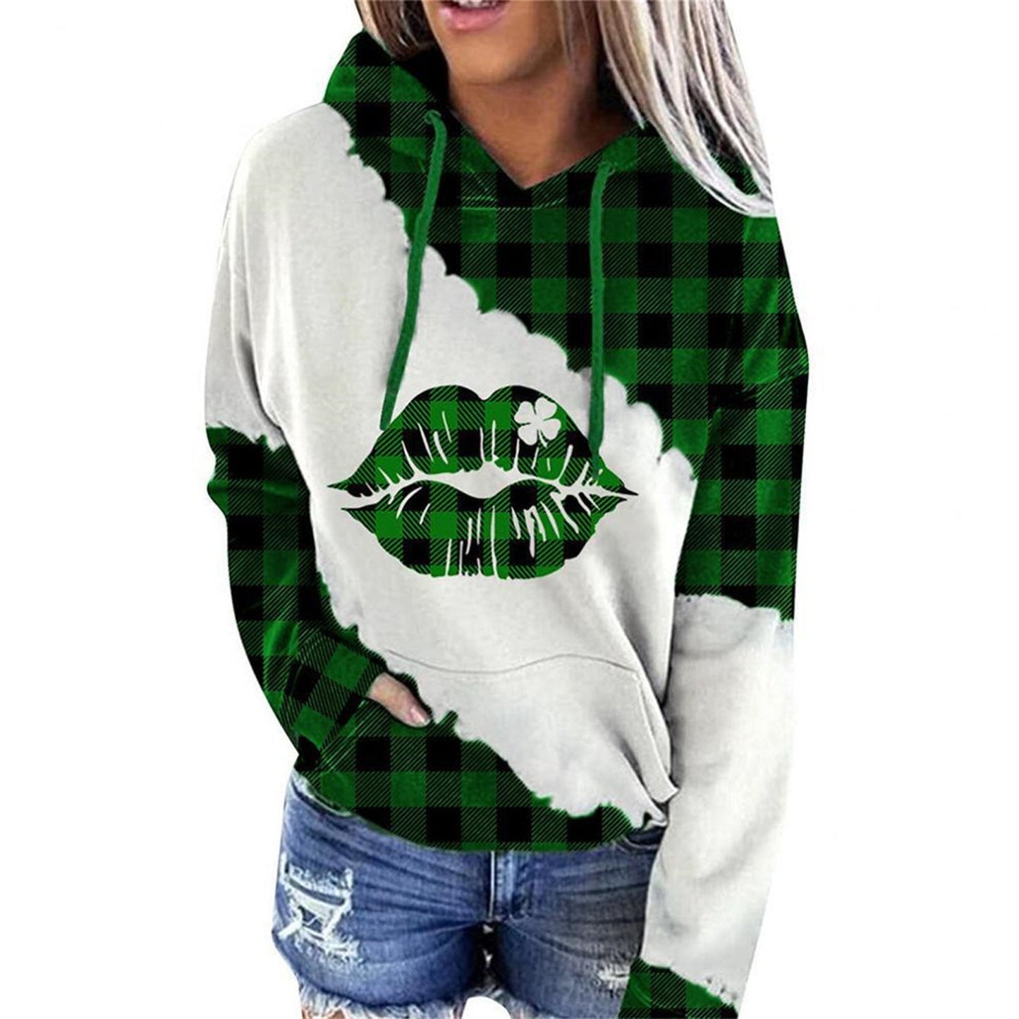 Women Sweatshirts Lucky Grass Print Streetwear Sweatshirts Hoodie Pullover Loose Casual Hooded Tops Clothes Best YouTube Store