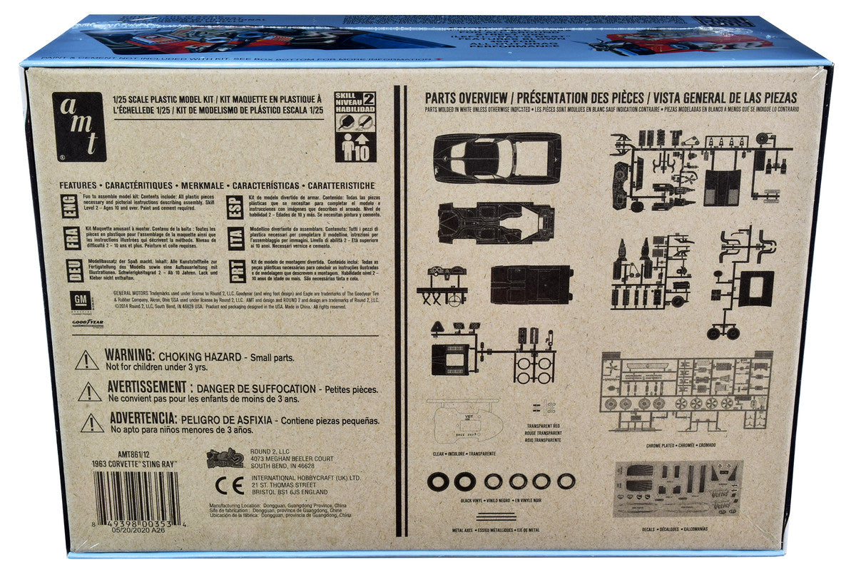 Skill 2 Model Kit 1963 Chevrolet Corvette Stingray 1/25 Scale Model by AMT AMT