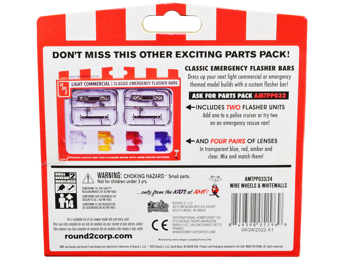 Skill 2 Model Kit Wire Wheels and Whitewall Tires Set of 5 Pieces for 1/25 Scale Models by AMT AMT