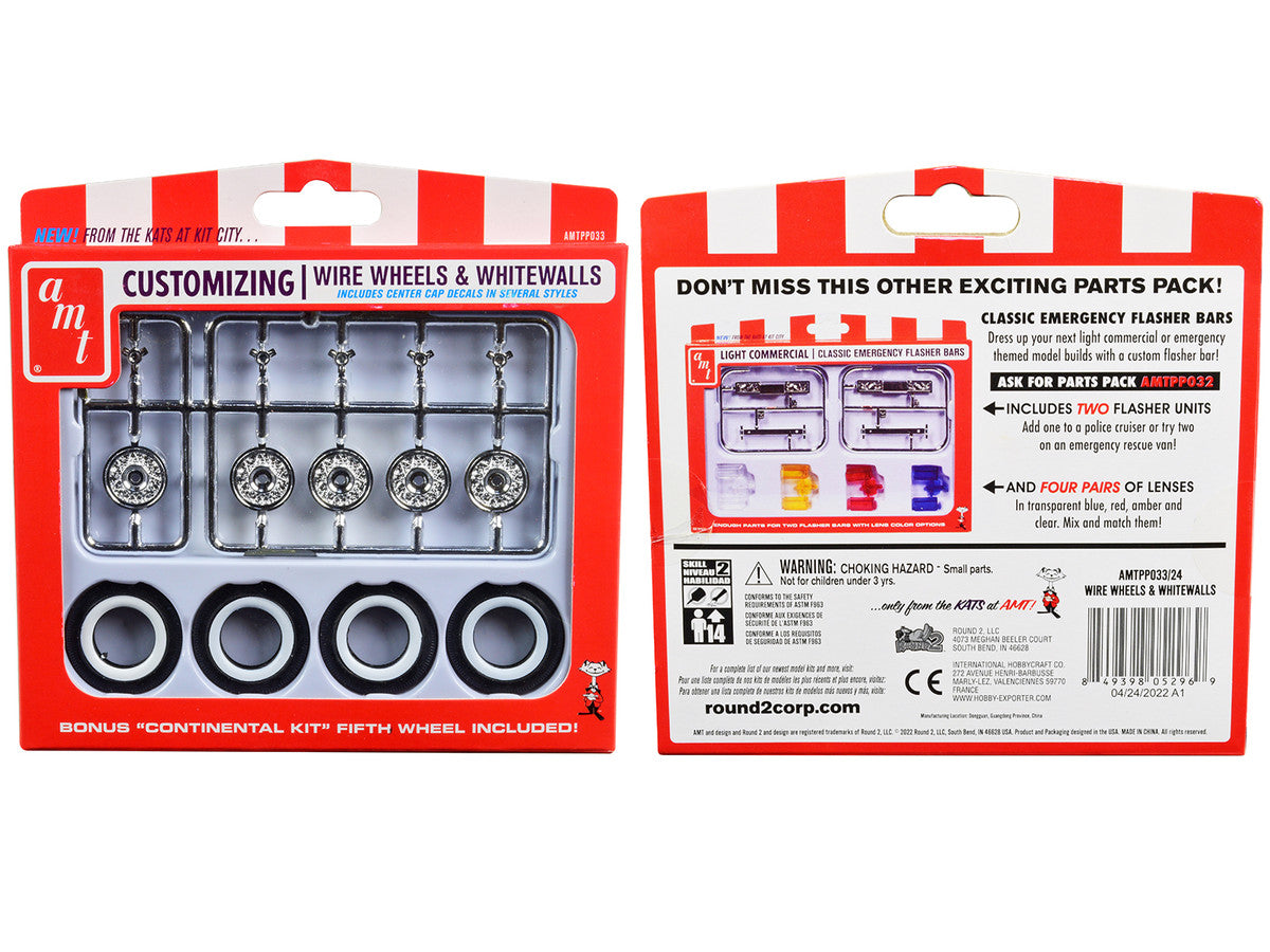 Skill 2 Model Kit Wire Wheels and Whitewall Tires Set of 5 Pieces for 1/25 Scale Models by AMT AMT