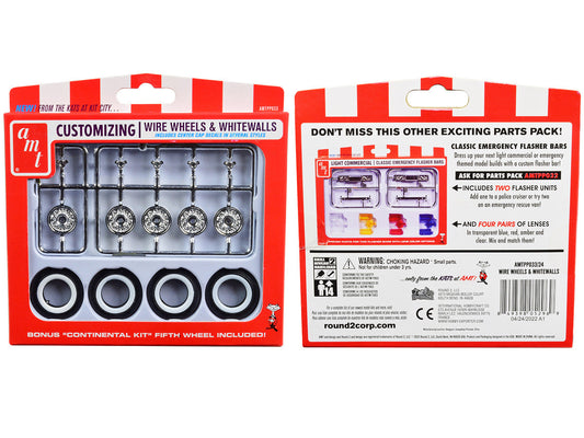 Skill 2 Model Kit Wire Wheels and Whitewall Tires Set of 5 Pieces for 1/25 Scale Models by AMT AMT