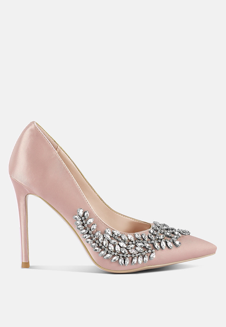 Ashlyn Rhinestones Embellished Satin Stiletto Pumps London Rag