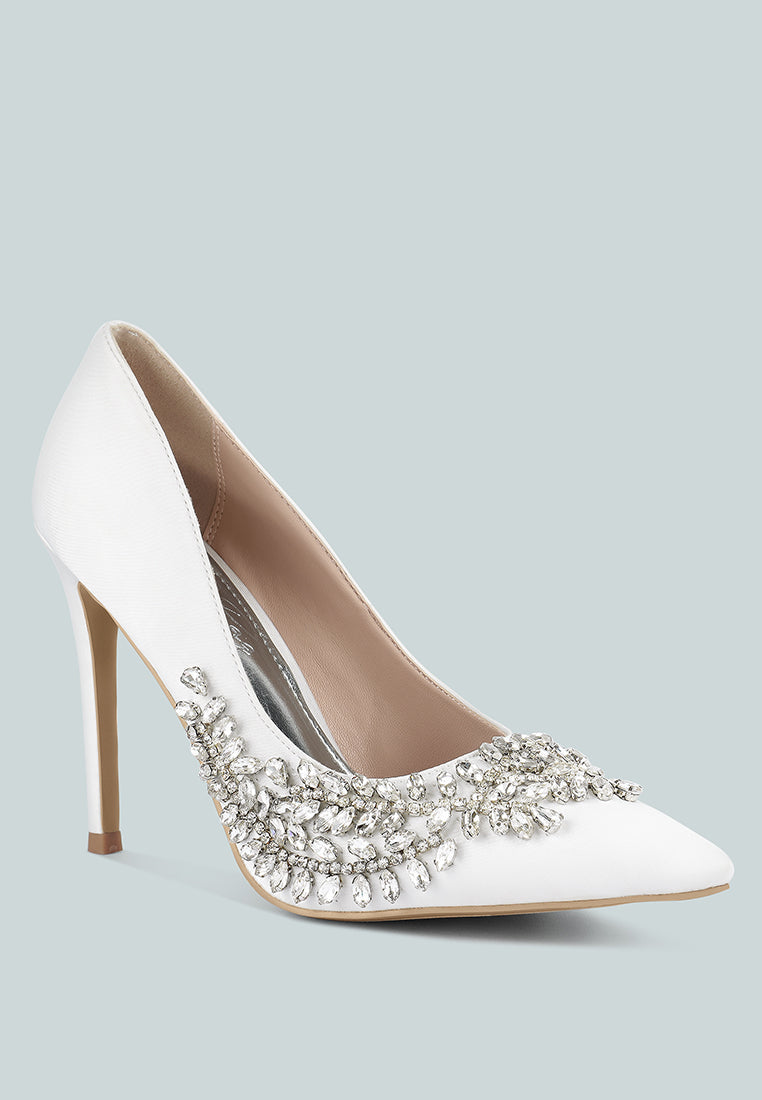 Ashlyn Rhinestones Embellished Satin Stiletto Pumps London Rag