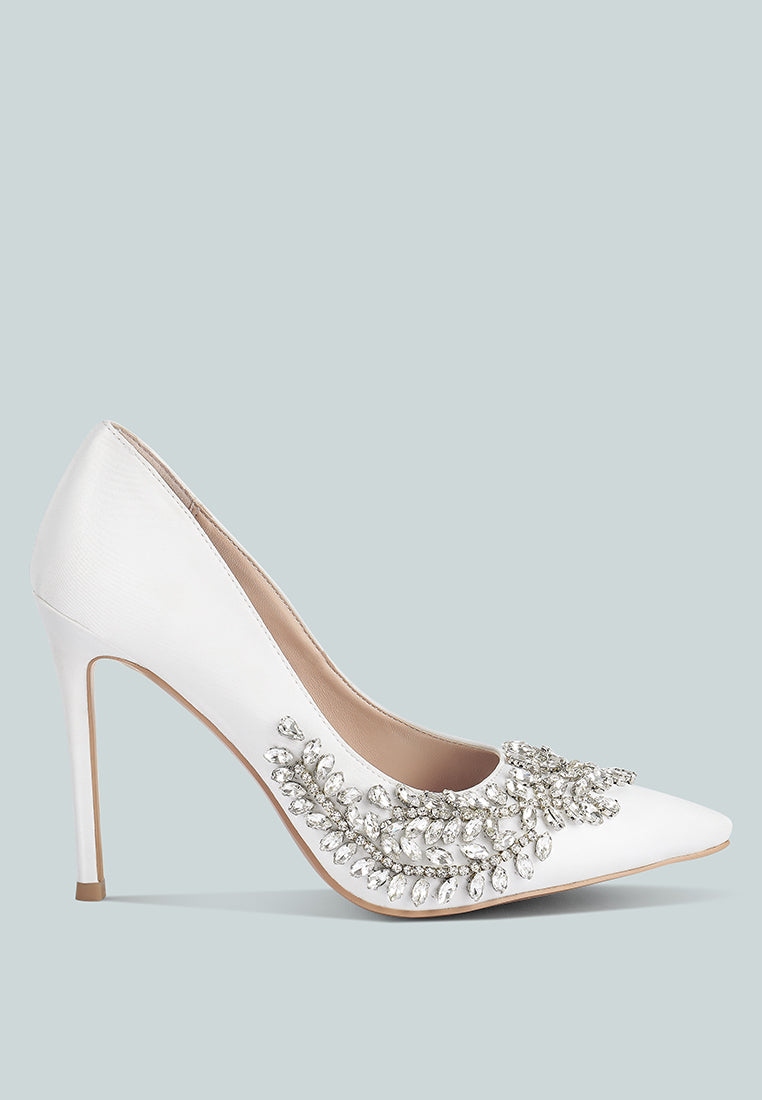 Ashlyn Rhinestones Embellished Satin Stiletto Pumps London Rag