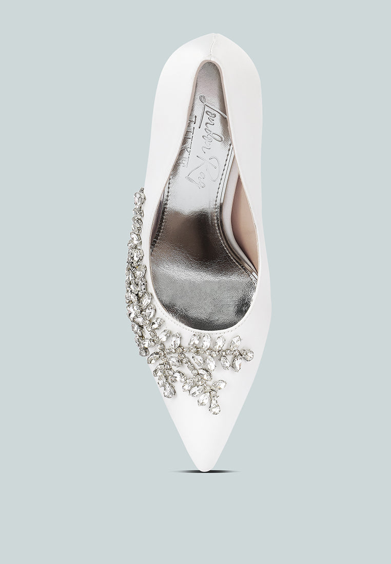 Ashlyn Rhinestones Embellished Satin Stiletto Pumps London Rag