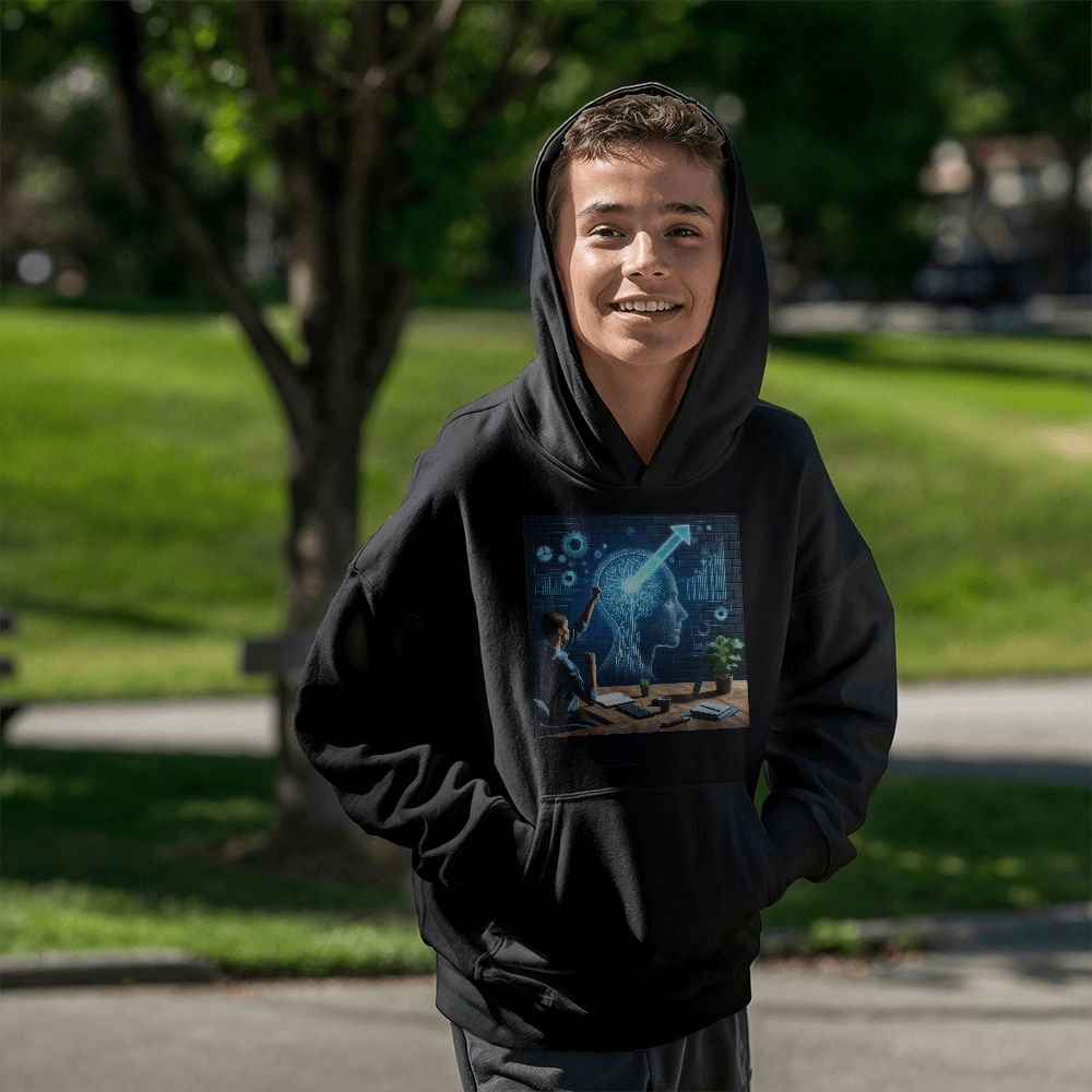 Custom AI-Print Hoodie for Teens & Youth - Personalized Pullover Hoodie | Bella + Canvas 3719Y | Print-On-Demand LadyShow.Store