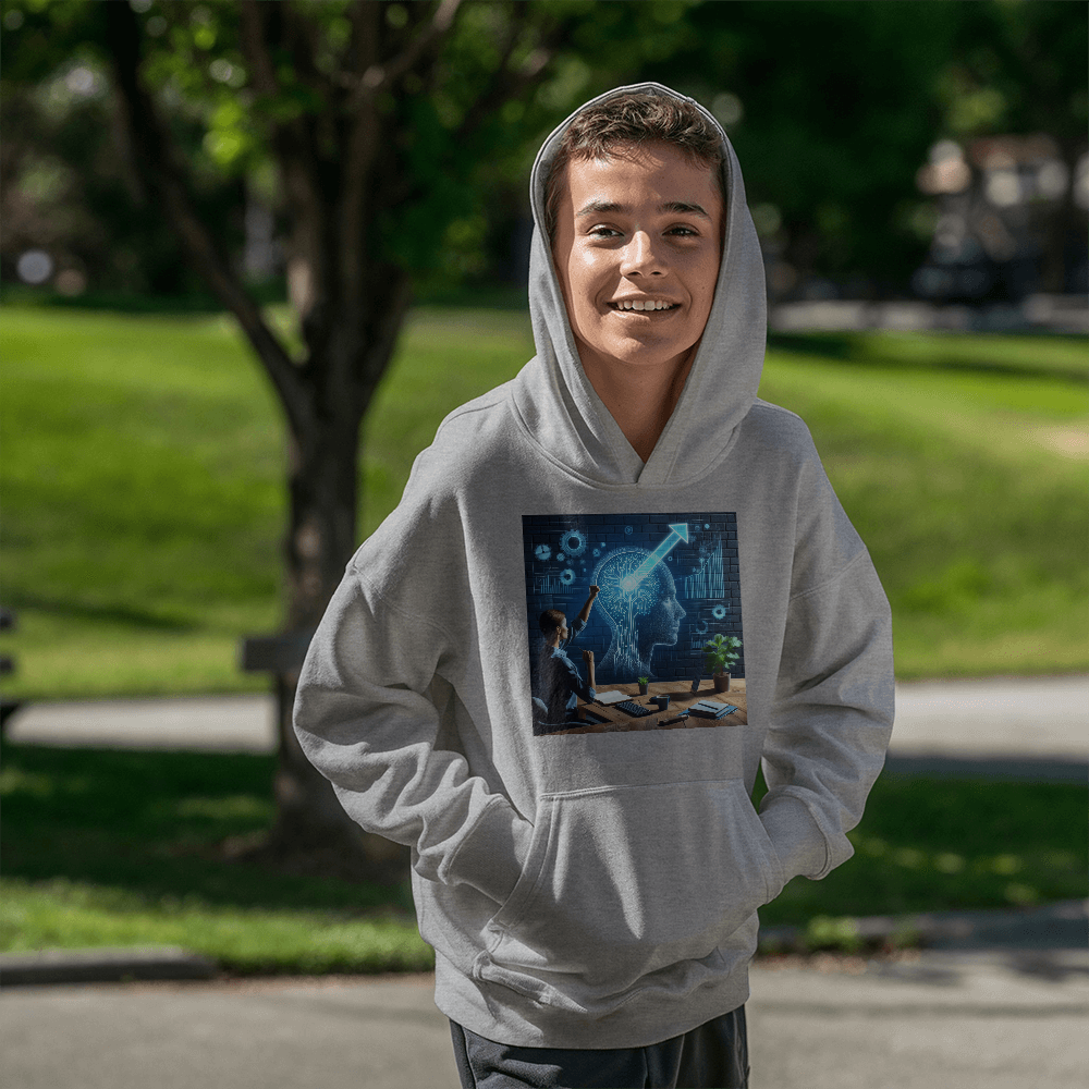 Custom AI-Print Hoodie for Teens & Youth - Personalized Pullover Hoodie | Bella + Canvas 3719Y | Print-On-Demand LadyShow.Store