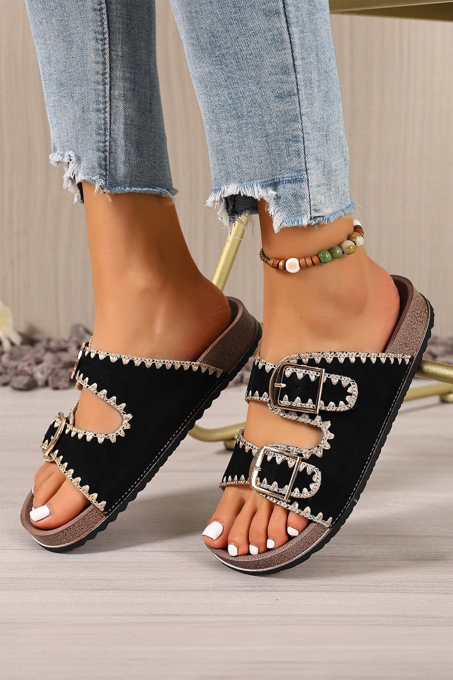 Kehlani Buckle Faux Suede Slippers-3