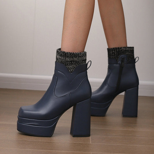 Women's Short Boots Thick Bottom Waterproof Platform Thick Heel Martin LadyShow.Store