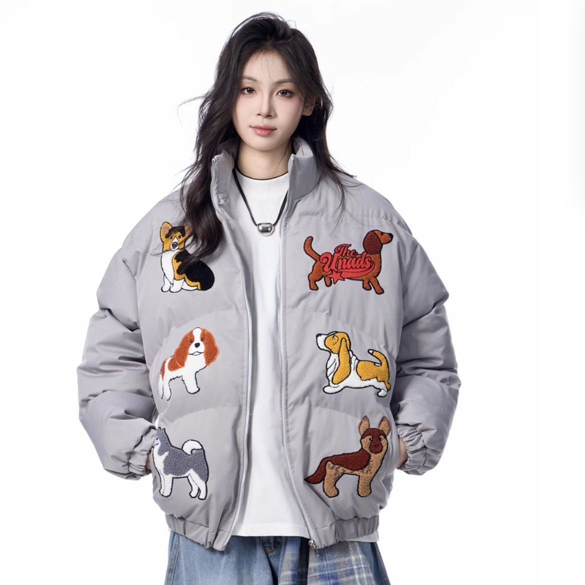 Women's Loose Retro Puppy Embroidered Cotton-padded Jacket LadyShow.Store