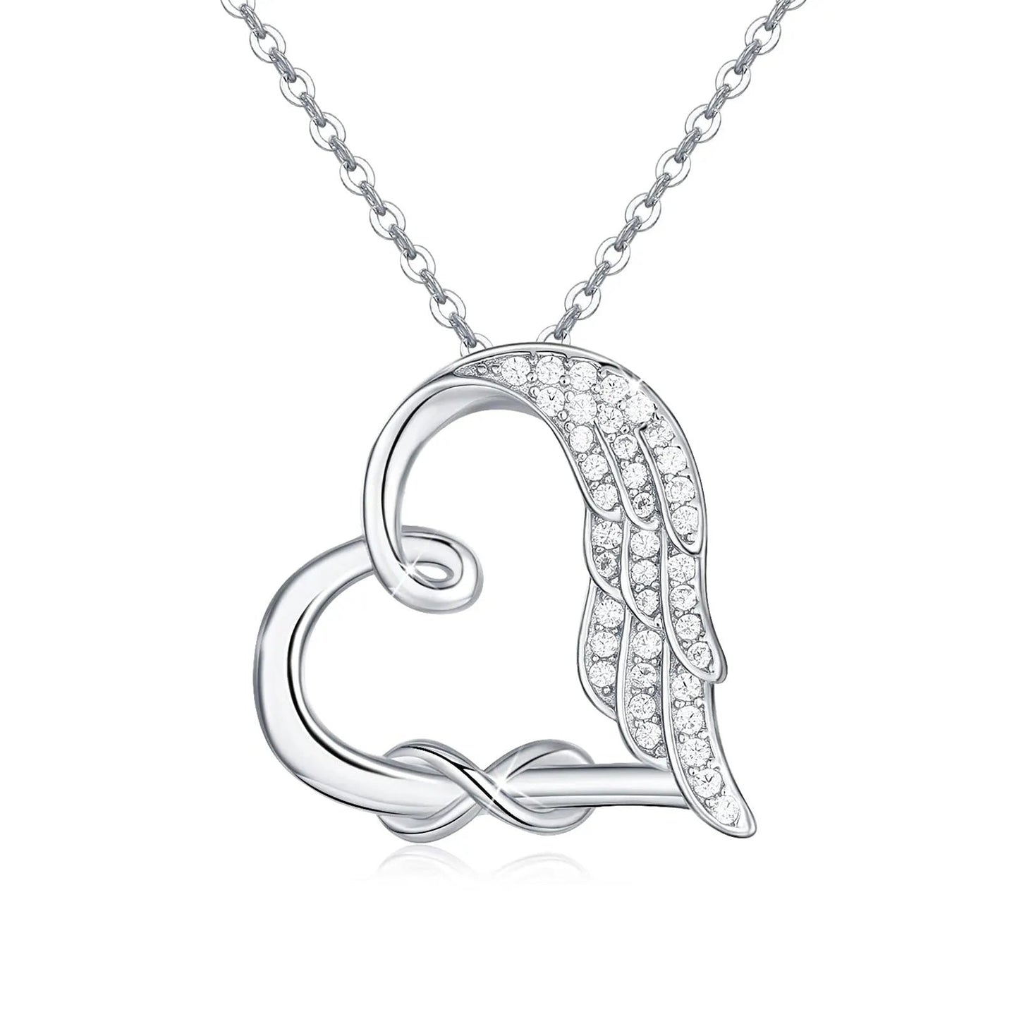 Sterling Silver Guardian Angel Wings Heart Shape Infinity Symbol Pendant Necklace For Women And Girls LadyShow.Store