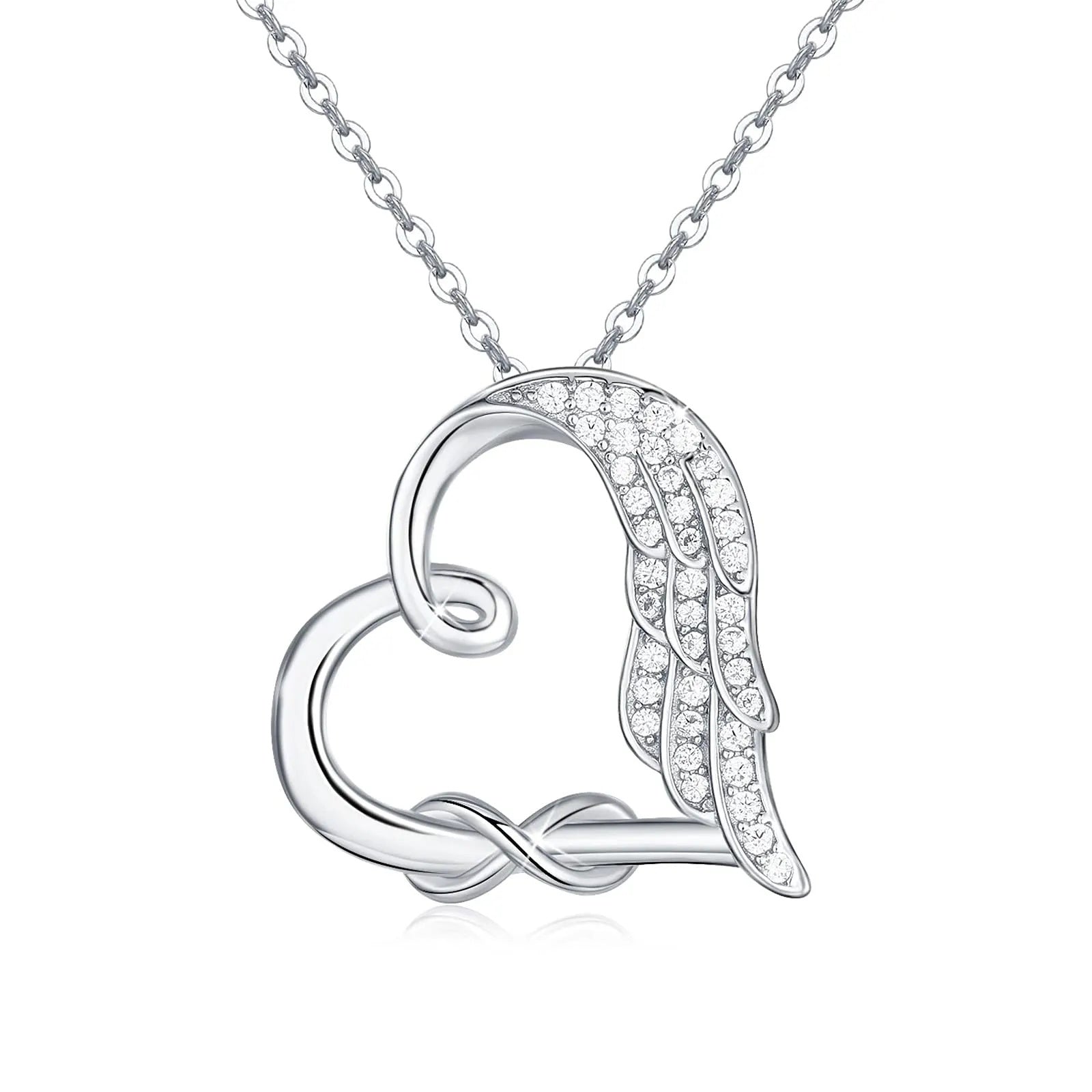 Sterling Silver Guardian Angel Wings Heart Shape Infinity Symbol Pendant Necklace For Women And Girls LadyShow.Store