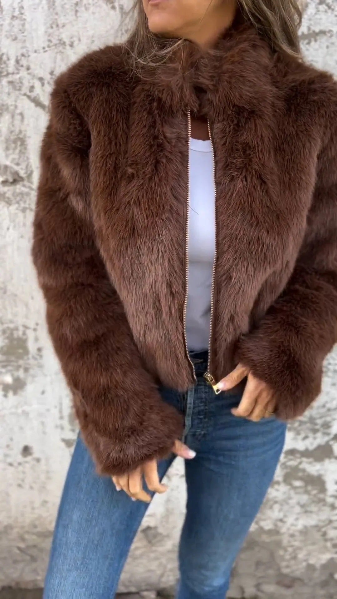 Fashion Stand Collar Plush Jacket Winter Casual Turtleneck Zipper Coat Fleece Tops Women's Clothing Accent Plus