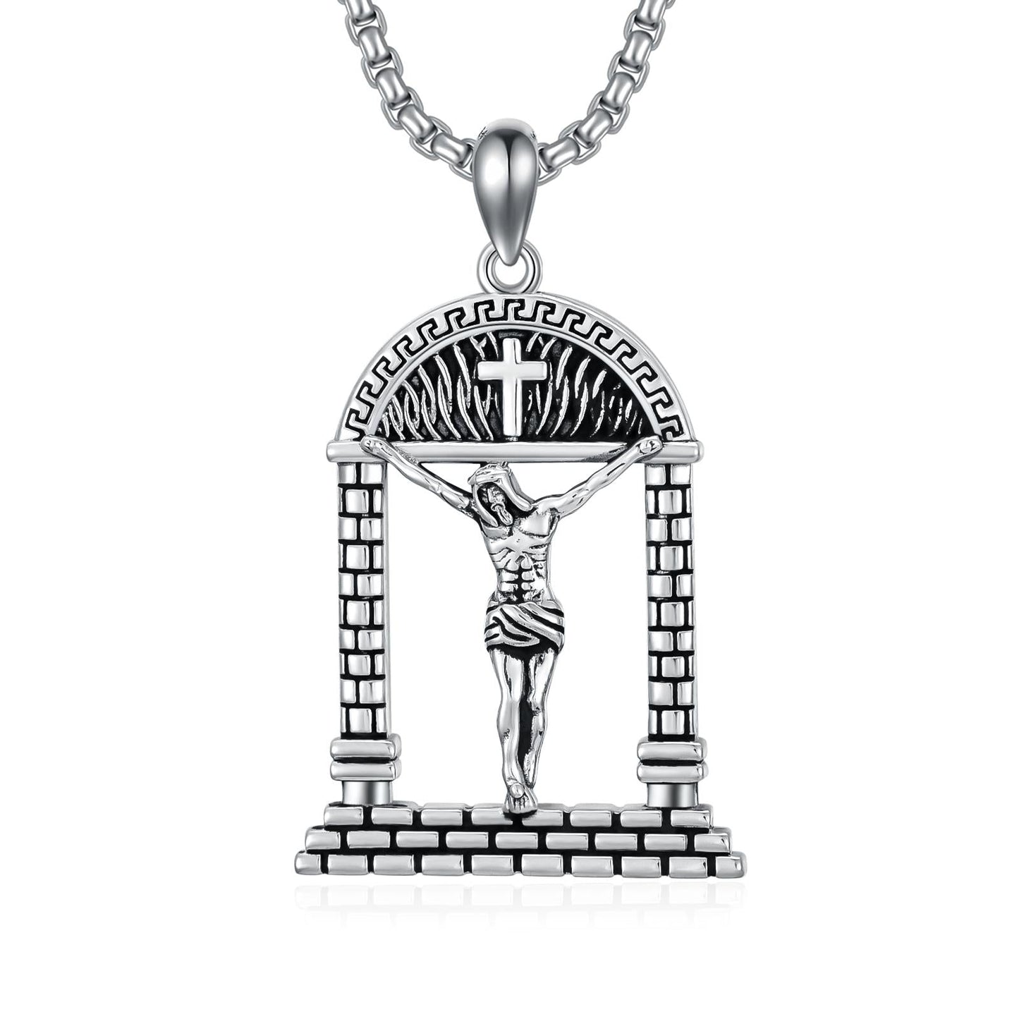 Sterling Silver Jesus Suffering Statue Crucifix Pendant Necklace Religious Gift LadyShow.Store