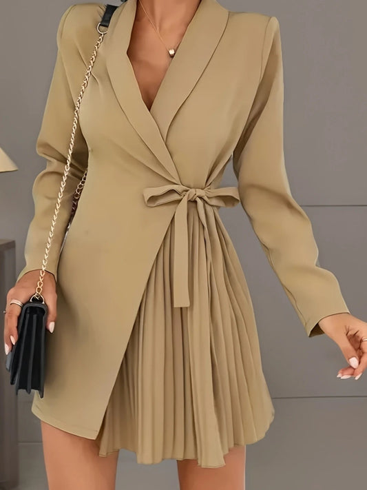 Solid Color Pleated Suit Jacket Dress LadyShow.Store