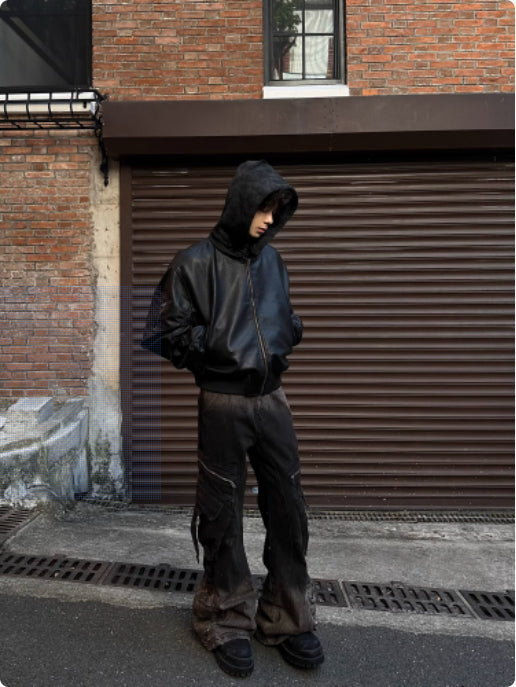 Men's Detachable Hooded Double-sided Leather Jacket LadyShow.Store