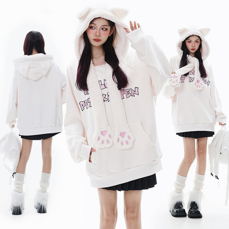 Fleece-lined Hooded Loose Pullover Sweatershirt Best YouTube Store
