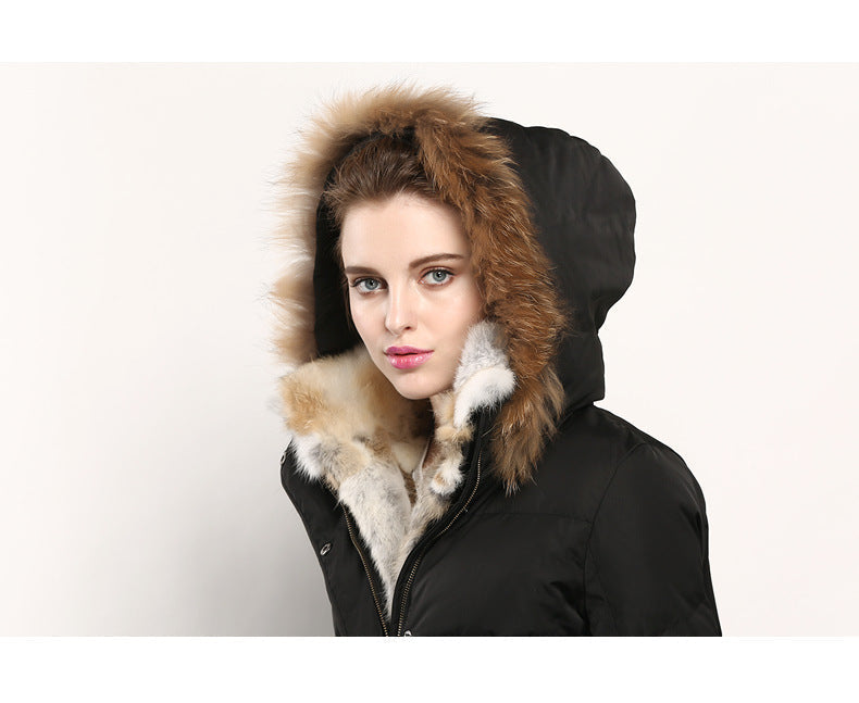 High-end Rabbit Fur Eiderdown Outerwear Mid-length Padded Coat Women LadyShow.Store