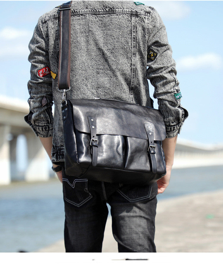 Men's First Layer Cowhide Briefcase Leather Handbag CJD