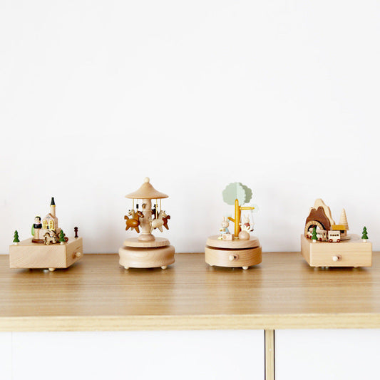 Wooden Music Box Music Box Creative Home Decoration Gifts Children's Birthday Gifts Carousel Swing Rabbit LadyShow.Store