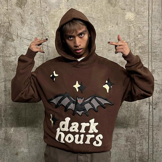 Bat Puff Print Velvet Padded Hooded Sweatshirt Hoodie Men LadyShow.Store