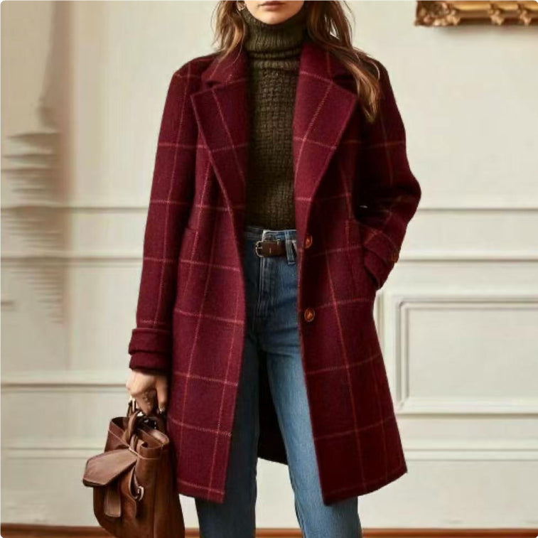 Plaid Mid-length Lapel Large Size Jacket LadyShow.Store
