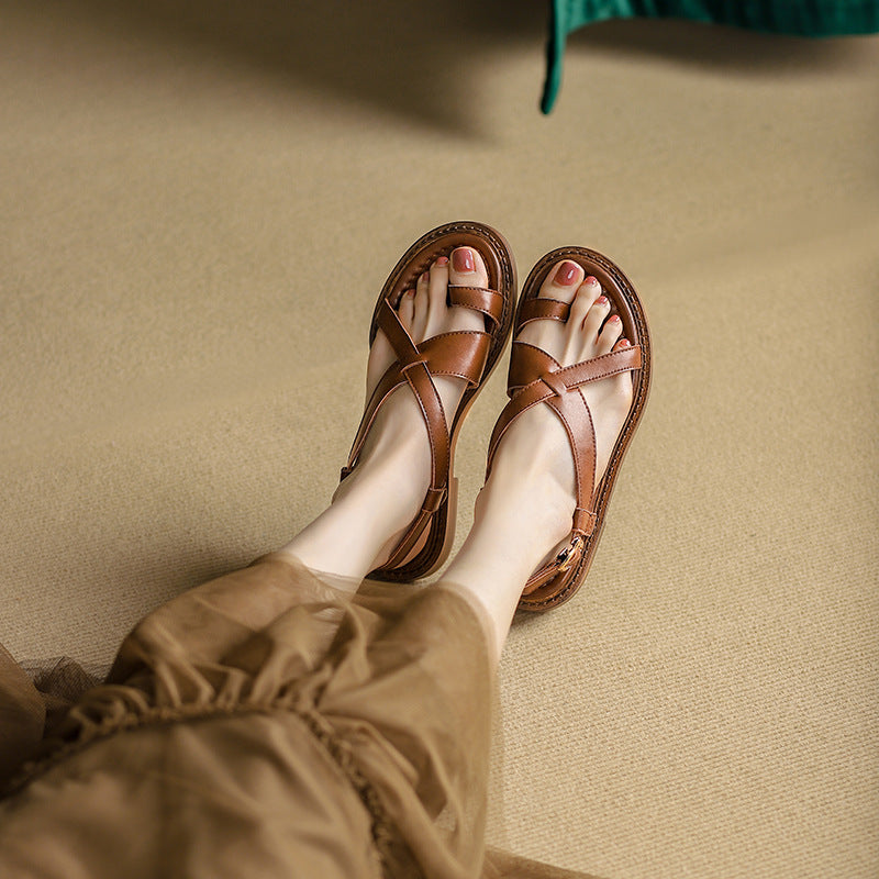 2023 Women's Comfy Flat Leather Roman Sandals Best YouTube Store