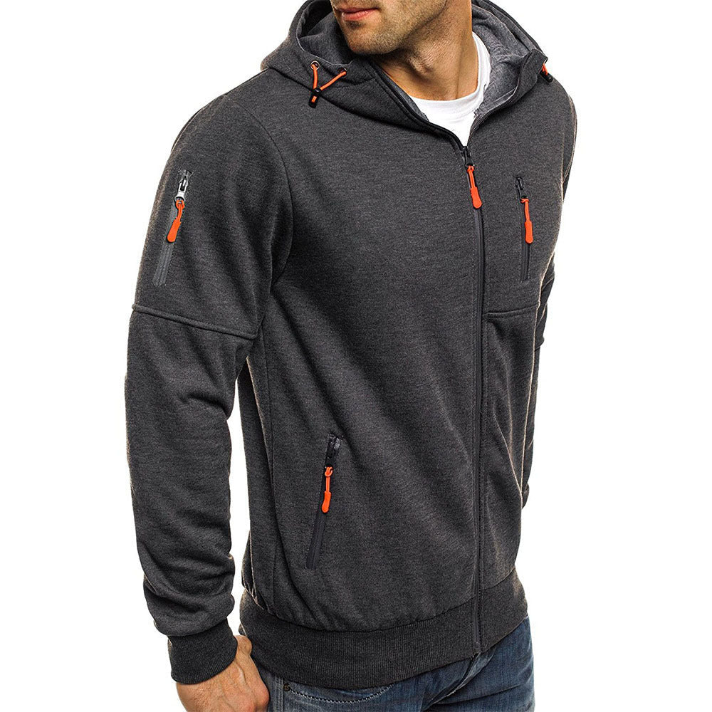 Men's Casual Zipper Hooded Sweater Solid Color Sports Fitness Jackets Cardigan LadyShow.Store