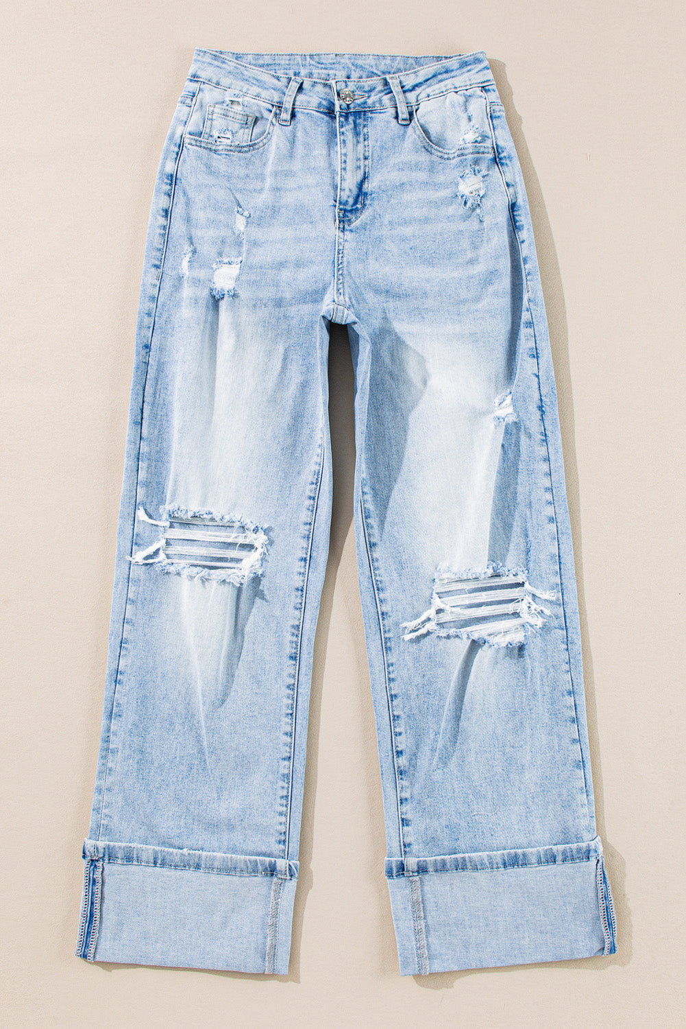Saige Wash Distressed Straight Jeans Threaded Pear