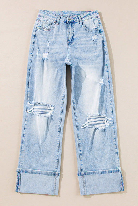 Saige Wash Distressed Straight Jeans Threaded Pear