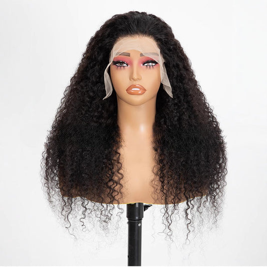 Lace-front Wig With Small Curls, Fluffy And Long Black Hair CJD