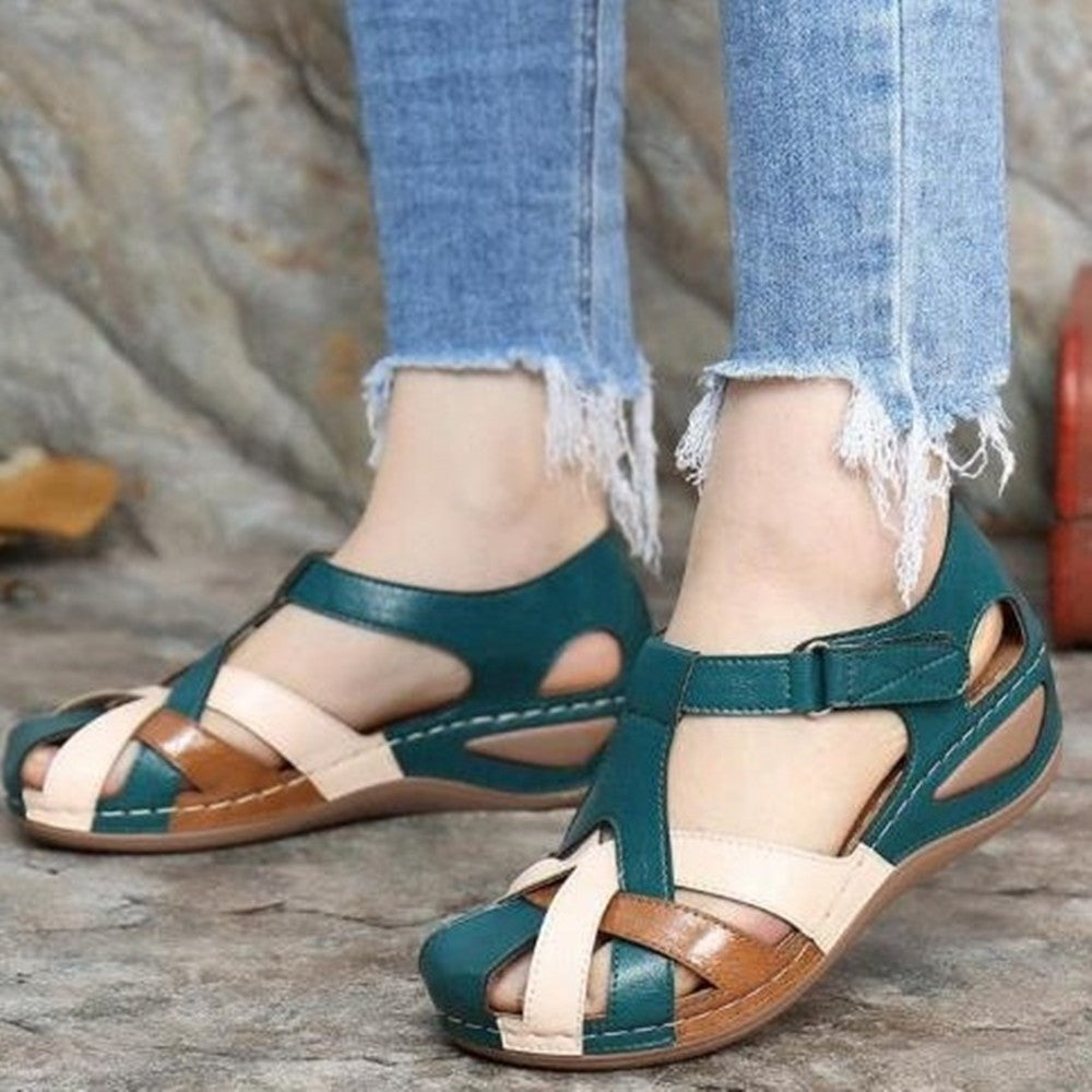 Vintage Round Toe Wedge Ladies Cross Buckle Sandals LadyShow.Store