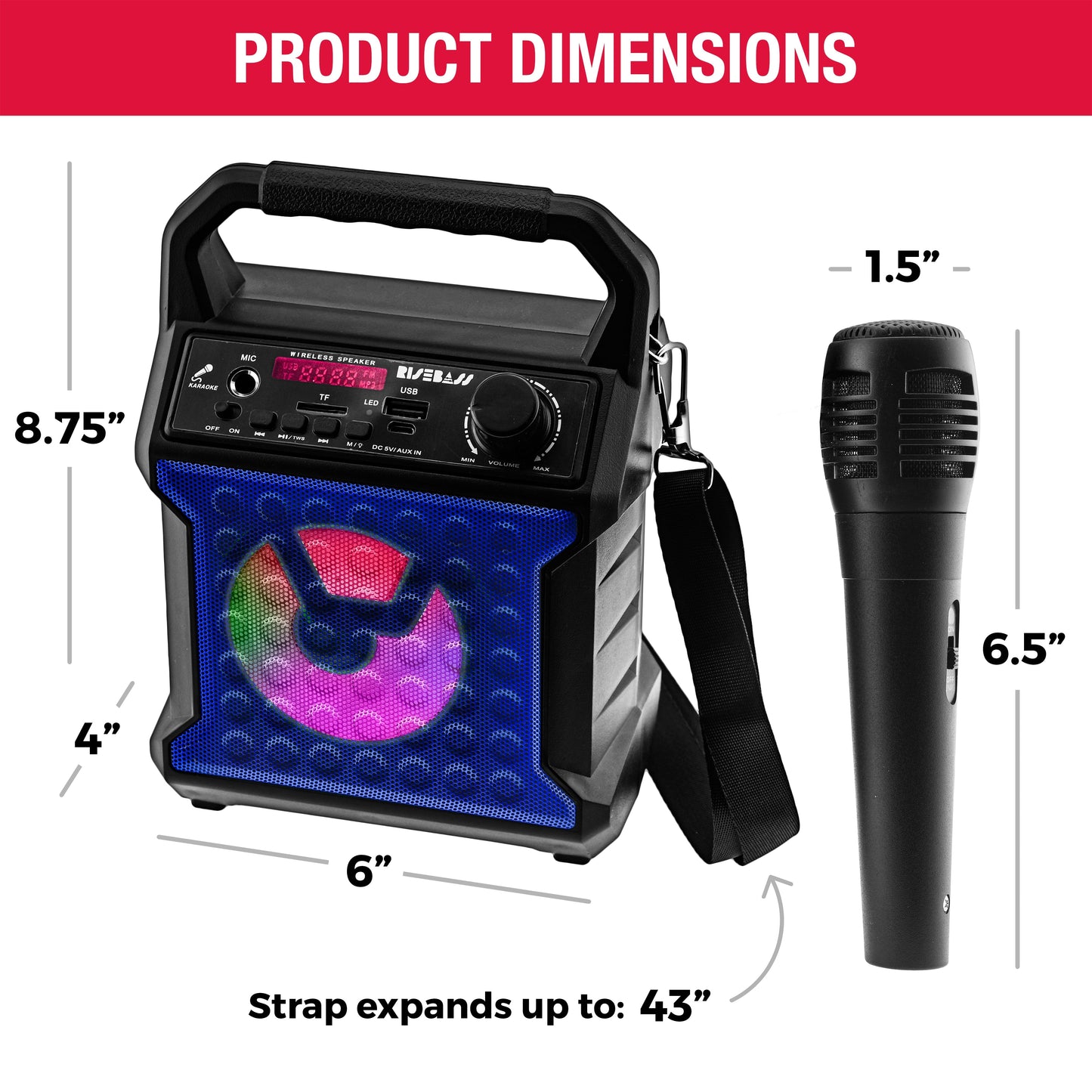 Risebass Portable Karaoke Machine with Microphone - Home Karaoke System with Party Lights for Kids and Adults - Rechargeable USB Speaker Set with FM Radio, SD/TF Card Support, and AUX-in LuxuryLifeWay Online Store