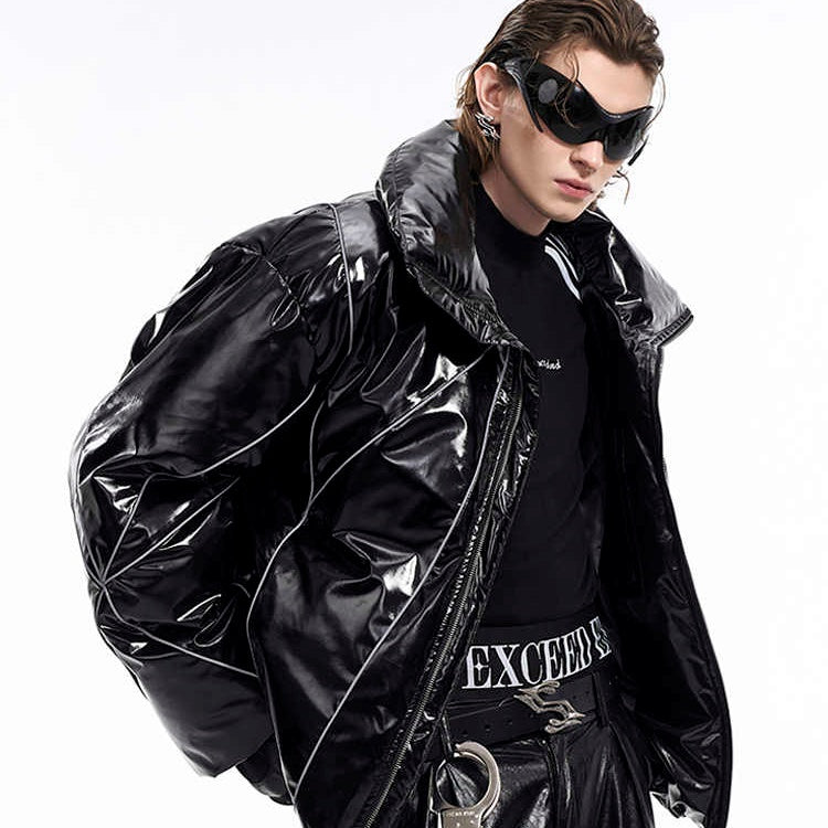 Men's Winter Reflective Line Bread Coat Thickened Accent Plus