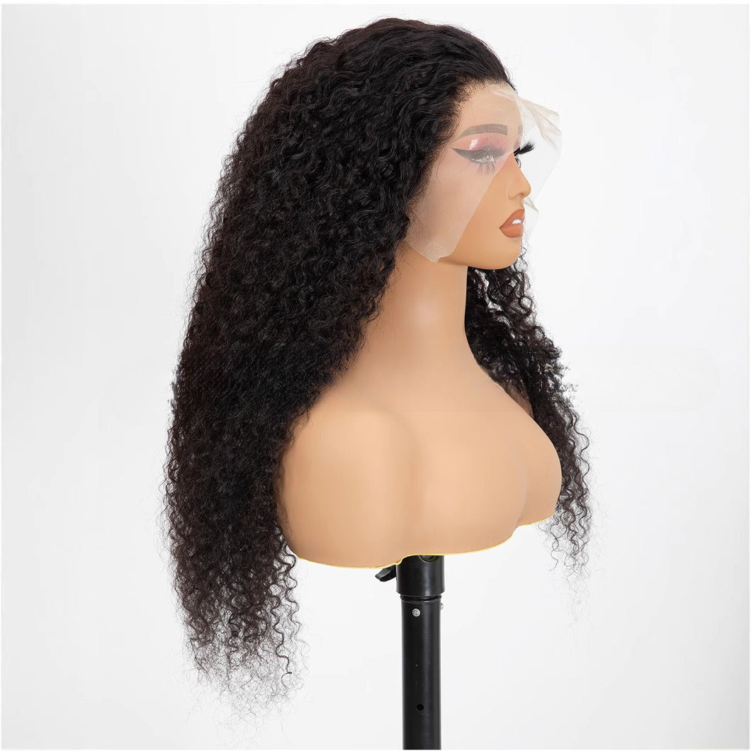 Lace-front Wig With Small Curls, Fluffy And Long Black Hair CJD