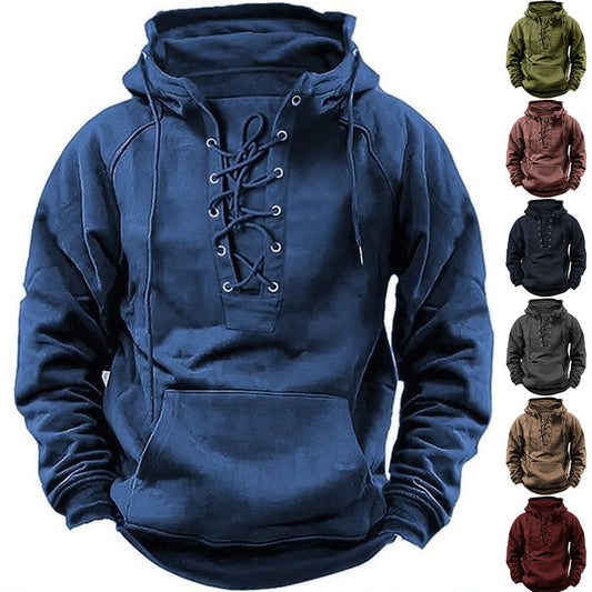 Ins Lace-up Hoodie Casual Sports Pocket Sweatshirt Men's Long-sleeved Top Clothing LadyShow.Store