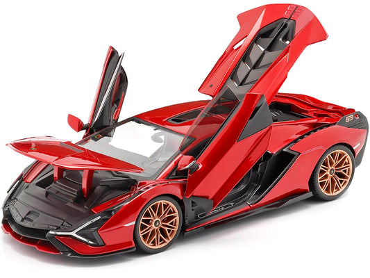 Lamborghini Sian FKP 37 Red with Copper Wheels 1/18 Diecast Model Car by Bburago Bburago