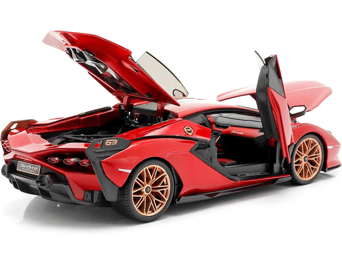 Lamborghini Sian FKP 37 Red with Copper Wheels 1/18 Diecast Model Car by Bburago Bburago
