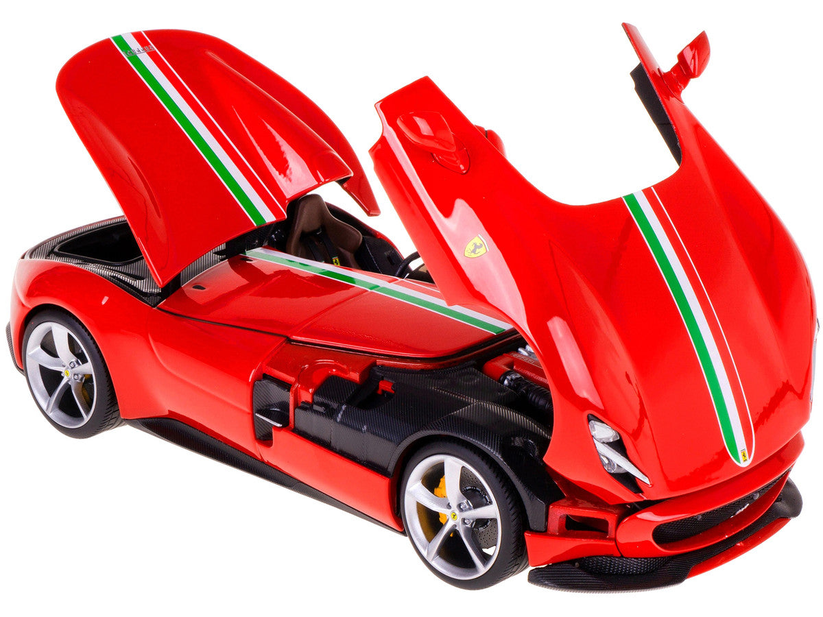 Ferrari Monza SP1 Red with Italian Flag Stripes "Signature Series" 1/18 Diecast Model Car by Bburago Bburago