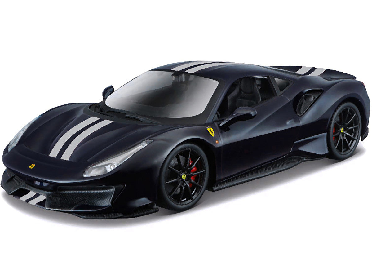 Ferrari 488 Pista Dark Blue Metallic with Silver Stripes 1/24 Diecast Model Car by Bburago Bburago